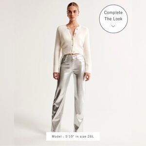 NWT Abercrombie & Fitch Silver Vegan Leather 90’s High Rise Pants